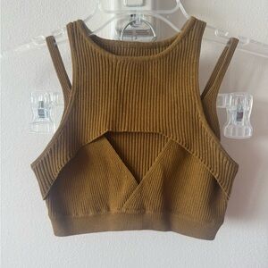 Cider Tan Ribbed Cut Out Crop Tank Top